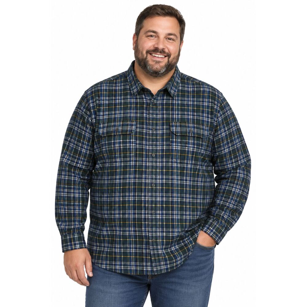 Foundry Supply Co Men's 3XL Green Blue Plaid Flannel 100% Cottom Button Down